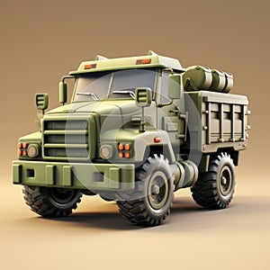 Khaki Cartoon Truck In The Legend Of Zelda Style - 3d Cgi Art