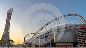 Khalifa International Stadium ,one of the the 2022 fifa world cup stadium with the torch tower in the backgrou