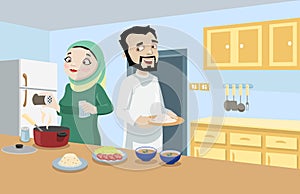 Khaliji Couple In The Kitchen