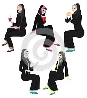 Khaliji Women Icons In Sitting Positions
