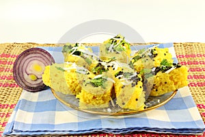 Khaman dhokla traditional gujrati indian snack food dish
