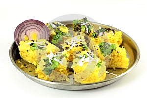 Khaman dhokla traditional gujrati indian snack food dish