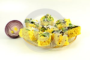 Khaman dhokla traditional gujrati indian snack food dish