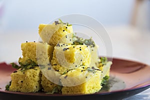 Gujarati Khaman Dhokla or Steamed Gram Flour Snack - Indian Cuisine