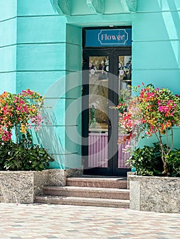 Khanh Hoa, Vietnam Feb 29,2024 - Midday at Vinpearl Habour - facade of shophouse, Nha Trang