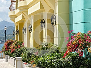 Khanh Hoa, Vietnam Feb 29,2024 - Midday at Vinpearl Habour - facade of shophouse, Nha Trang