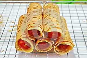 `Khanom Tokyo` Rolled Pancake Stuffed With Sausage