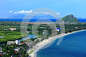 Khao Chong Krajok temple top view point. Ao Prachuap Bay, Unseen Thailand