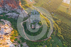 Khao Kuha at Songkhla. Mountain hill with green forest trees. Nature landscape background in Thailand. Huangshan mountain