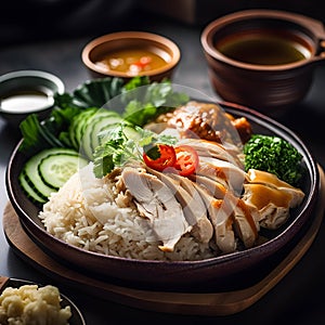 Khao Mun Gai or Hainanese chicken rice Thai food, with Generative AI