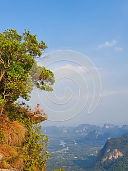 Khao Ngon Nak Nature Trail Krabi Thailand or Dragon Crest,People climbed to a viewpoint on the top of a mountain in