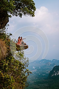 Khao Ngon Nak Nature Trail Krabi Thailand or Dragon Crest,People climbed to a viewpoint on the top of a mountain in