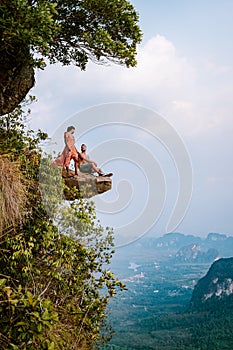 Khao Ngon Nak Nature Trail Krabi Thailand or Dragon Crest,People climbed to a viewpoint on the top of a mountain in