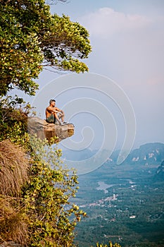 Khao Ngon Nak Nature Trail Krabi Thailand or Dragon Crest,People climbed to a viewpoint on the top of a mountain in