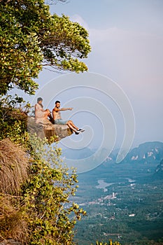 Khao Ngon Nak Nature Trail Krabi Thailand or Dragon Crest,People climbed to a viewpoint on the top of a mountain in