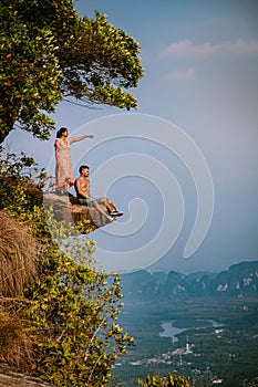 Khao Ngon Nak Nature Trail Krabi Thailand or Dragon Crest,People climbed to a viewpoint on the top of a mountain in