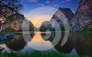 Khao Ngoo, Landscape Mountain View in Ratchaburi with sunrise at Ratchaburi. Snake Mountain Thailand