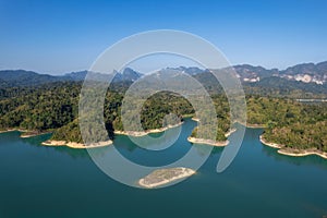 Khao Sok Thailand , drone aerial view over the lake