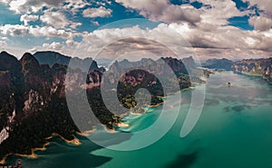 Khao Sok Thailand , drone aerial view over the lake photo