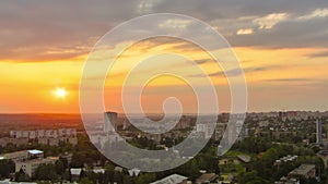 Kharkiv city from above at sunset timelapse. Ukraine.