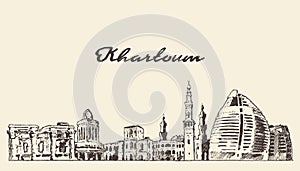 Khartoum skyline Sudan hand drawn vector sketch