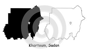 Khartoum, Sudan. Detailed Country Map with Location Pin on Capital City.