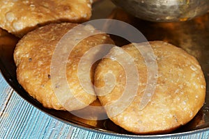 Khasta kachauri on a plate.