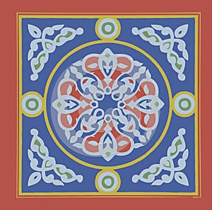 Khayamia arabic folkloric design, Egyptian Tent Fabric Pattern Red