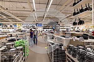 Khimki, Russia - July 25. 2021. Ikea store interior, kitchenware department