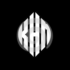 KHM circle letter logo design with circle and ellipse shape. KHM ellipse letters with typographic style. The three initials form a
