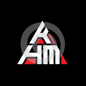 KHM triangle letter logo design with triangle shape. KHM triangle logo design monogram. KHM triangle vector logo template with red