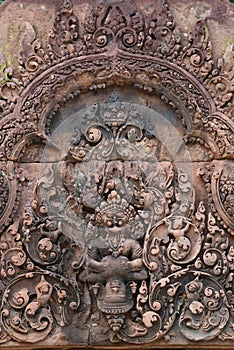 Khmer architecture in Banteay Srei temple .Banteay Srei is one of the most popular ancient temples in Siem Reap, Banteay Srei,