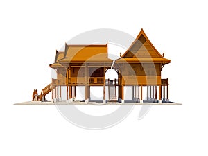 Khmer Architecture House Style Exterior Facade Concept 3D Perspective, rendering isolate.