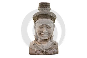 Khmer buddha statue face isolated on white background