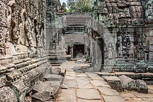 Khmer friezes on the interior of Angkor Wat photo