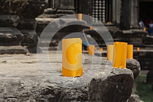 Khmer New Year paper lantern on cambodian temple. Khmer New Year celebration tradition.