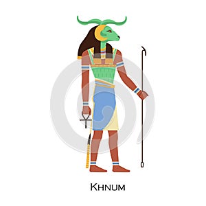 Khnum, Egypts ram-headed god. Old Egyptian Nile and water deity with horns. Divine potter, mythological character of