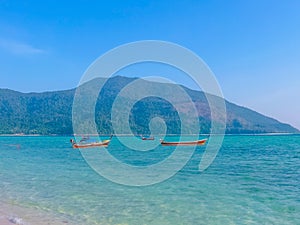 Kho Lipe, Satun, Thailand - Longtail boats taxi on the beach