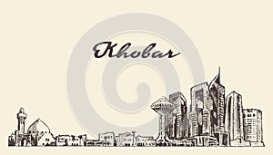 Khobar skyline Saudi Arabia drawn vector sketch