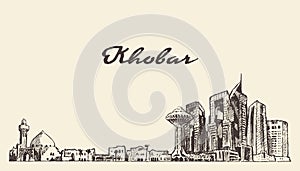 Khobar skyline Saudi Arabia drawn vector sketch photo