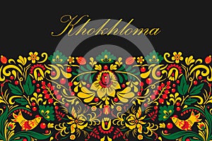 Khokhloma Russian ethnic ornament painting decoration banner with pattern vector illustration.