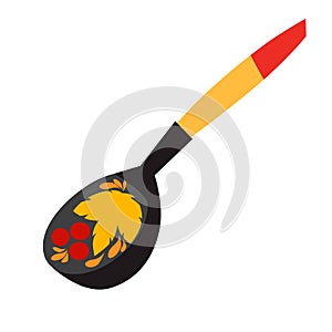 Khokhloma spon vector illustration. Wooden spoon. Russian tradicional symbol