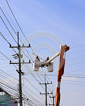 Khonkean, Thailand- JAN 17:Electrician installing high powered e