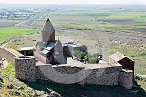 Khor Virap - deep dungeon, an Ancient Armenian fortress-monastery near border with Turkey. Located at foot of biblical