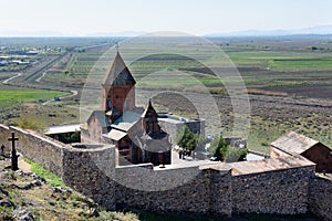 Khor Virap - deep dungeon, an Ancient Armenian fortress-monastery near border with Turkey. Located at foot of biblical