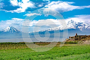 Khor Virap monastery on the background of Mount Ararat