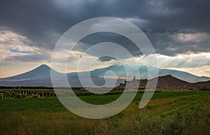 Khor Virap monastery on the background of mount Ararat. Armenia