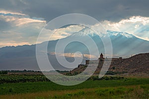 Khor Virap monastery on the background of mount Ararat. Armenia