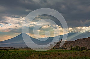 Khor Virap monastery on the background of mount Ararat. Armenia