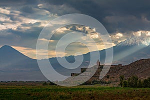 Khor Virap monastery on the background of mount Ararat. Armenia